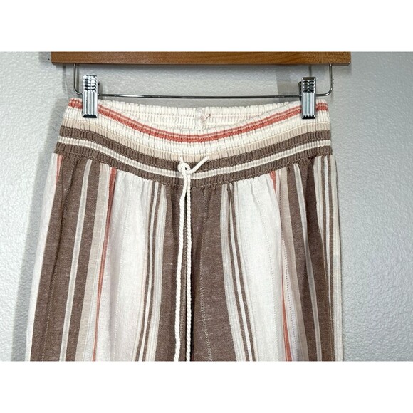 Cali 1850 Linen Cotton Pants Brown Cream Striped Slit Legs‎ Size S Beachy Boho - Picture 7 of 16